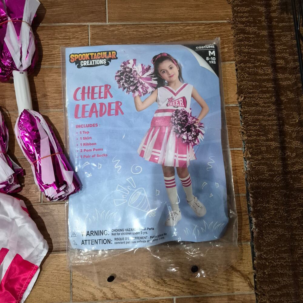 New Spooktacular Creations Pink Cheerleader Costume Girls size Med 8–10 YRS
